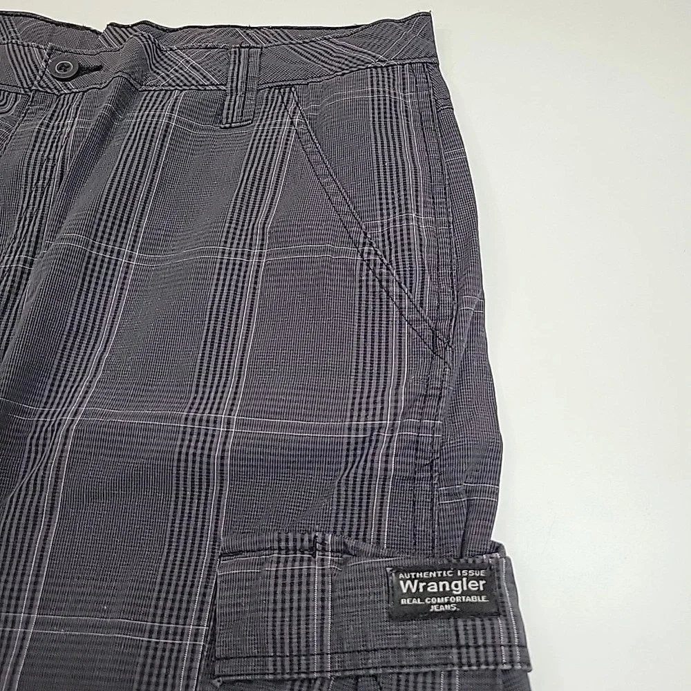 Wrangler Cargo‎ Shorts Mens 38 Gray Plaid Cotton Casual Outdoor Preppy Comfy